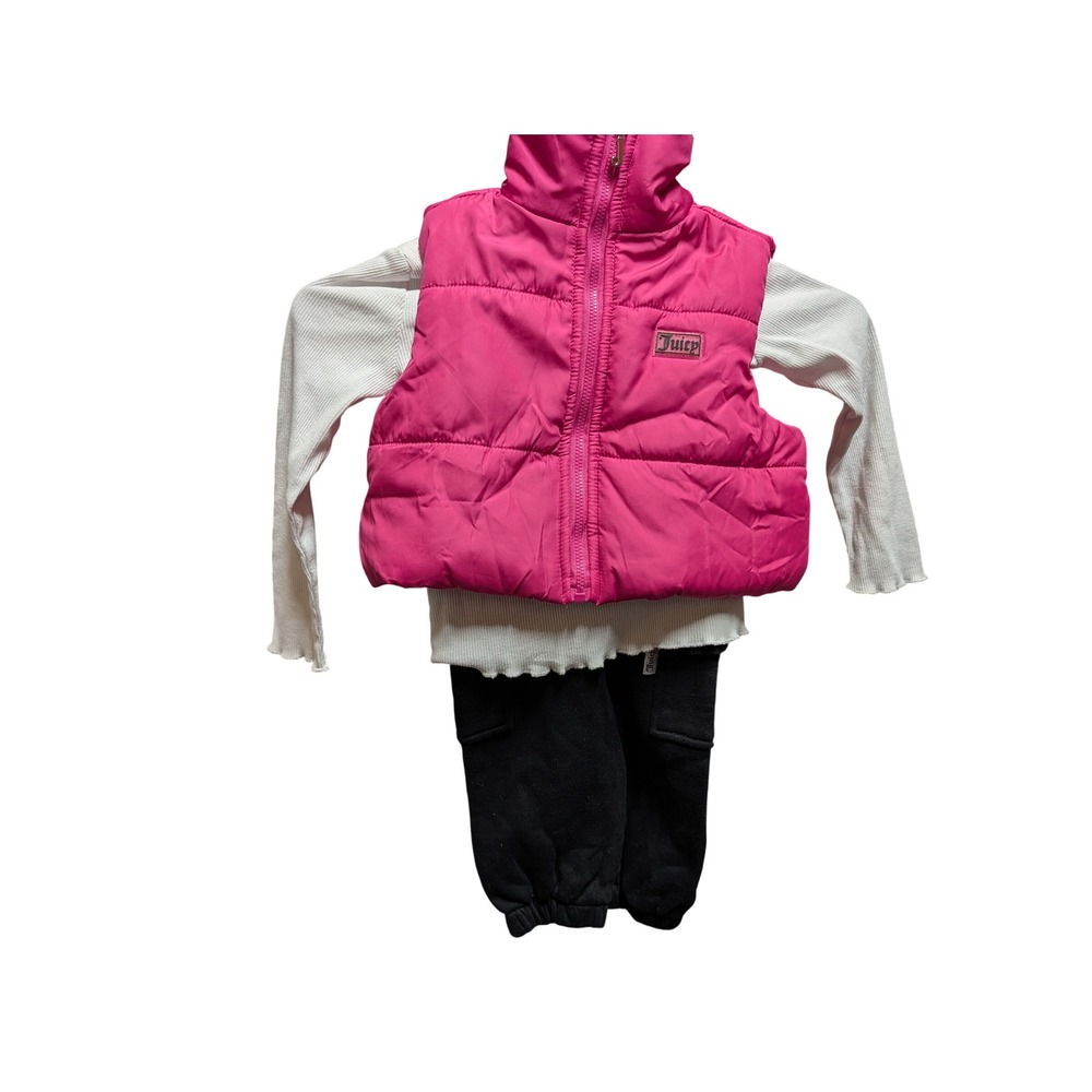 Juicy Couture 3pc Vest Set Toddler Girls 24M Pink White Black Excellent Puffer